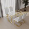 Modern Glass Dining Table Set For 4 With Golden Plating Legs And Chairs - Transparent - Image 5