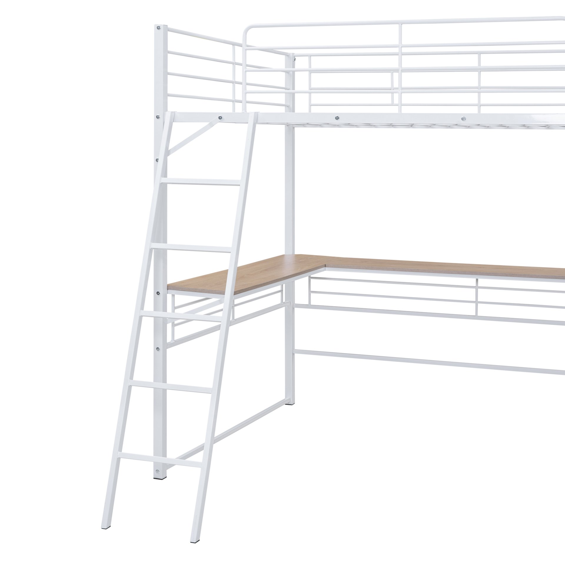 Full Size Loft Bed With 3 Layers Of Shelves And L-Shaped Desk - White - Image 10