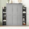 Full Size Murphy Wall Bed With Shelves And LED Lights - Gray - Image 21