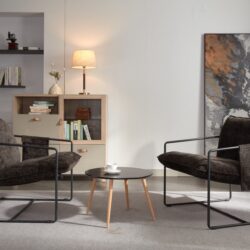 Upholstered Hanging Armchair With Arm Pocket Metal Frame (Set of 2), Crushed Foam Cushions And Skin-Friendly Braid For Living Room And Bedroom - Dark Gray