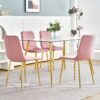 Modern Simple Light Luxury Dining Chair With Gold Metal Legs (Set of 4) - Pink Flannelette - Image 5