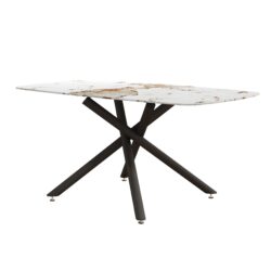 Luxurious Marble Patterned Tempered Glass Dining Table - White / Black