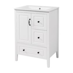 Retro Bathroom Vanity With Sink, Soft Closing Cabinet & Drawers - White