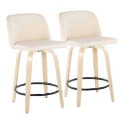 Toriano - Contemporary Fixed Height Counter Stool With Swivel And Round Footrest (Set of 2) - Natural / Cream