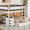 Full Over Full Bunk Bed With Twin Size Trundle, Storage And Desk - White / Walnut - Image 18