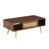 Rattan Coffee Table Sliding Door For Storage Legs Modern Table For Living Room - Walnut - Image 9