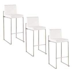 Fuji - Contemporary High Back Barstool (Set of 3) - White