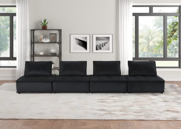 Anna - Velvet 4 Seater Modular Sofa - Black