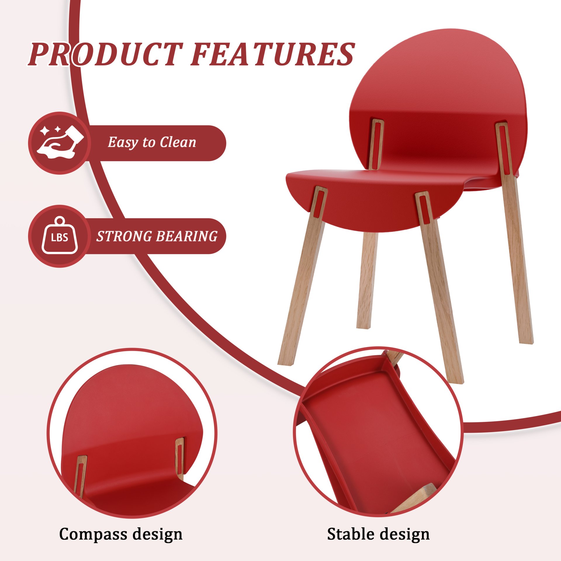 4 Piece Set Of Single Chairs With A Design Combining Modern And Traditional Elements, Durable And Comfortable - Crimson - Image 6