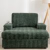Oversized Chaise Lounge Indoor Rabbit Fur Sofa Bed With Storage Ottoman And Armrests Cup Holders With Deep Seat - Green - Image 17
