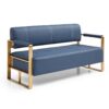 Modern Upholstery Accent Loveseat Sofa For Living Room 2 Seater With Golden Metal Arms - Blue - Image 2