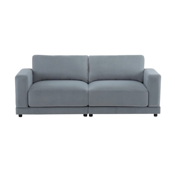 Modern Square Arm Sofa With Soft Velvet Upholstery, Deep Cushions, Sturdy Legs - Gray