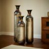 Modern Droplet Shaped Floor Vase Set, Glazed Metal Decorative Vases 3 Piece Home Accent For Living Room - Gold / White - Image 17