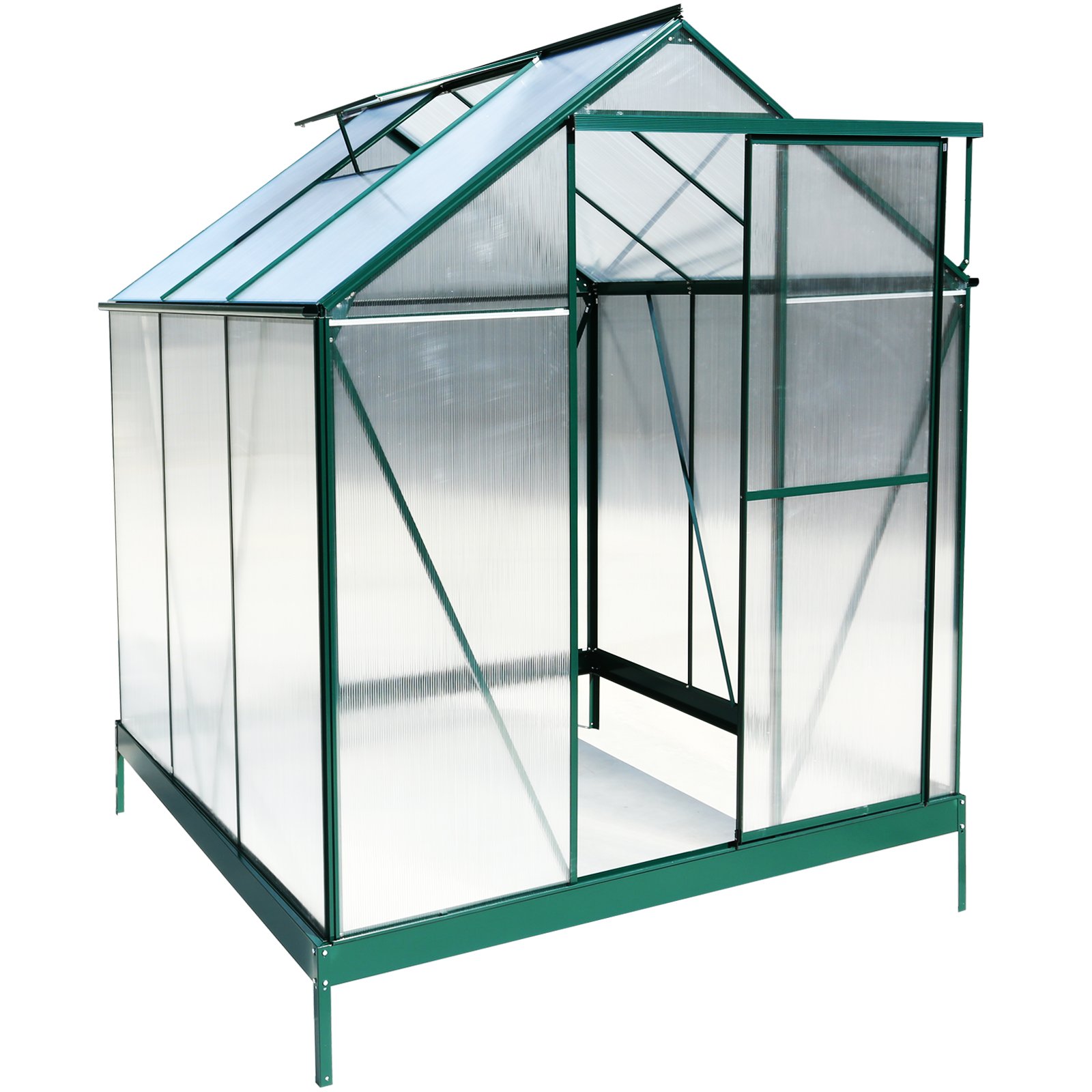6.3'x6.2'x7' Polycarbonate Greenhouse, Heavy Duty Outdoor Aluminum Walk-In Green House Kit With Rain Gutter, Vent And Door For Backyard Garden - Green - Image 10