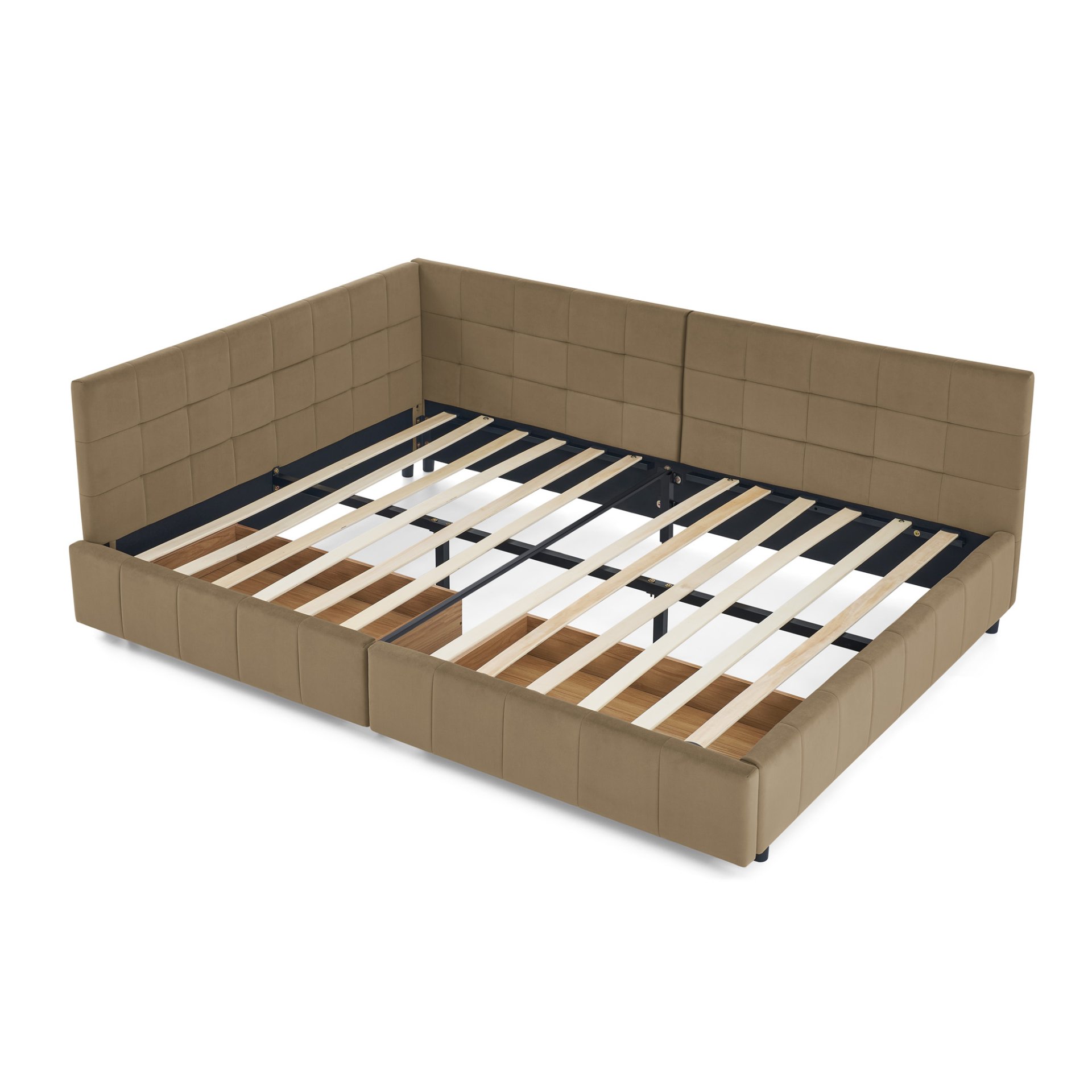 Mid Century Velvet Upholstered Tufted Full Size Storage Bed Frame With Backrest And Armrests - Brown - Image 12