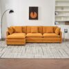 Modular Chenille L Shaped Sofa With Ottoman, Deep Seat, Cushions - Orange - Image 2