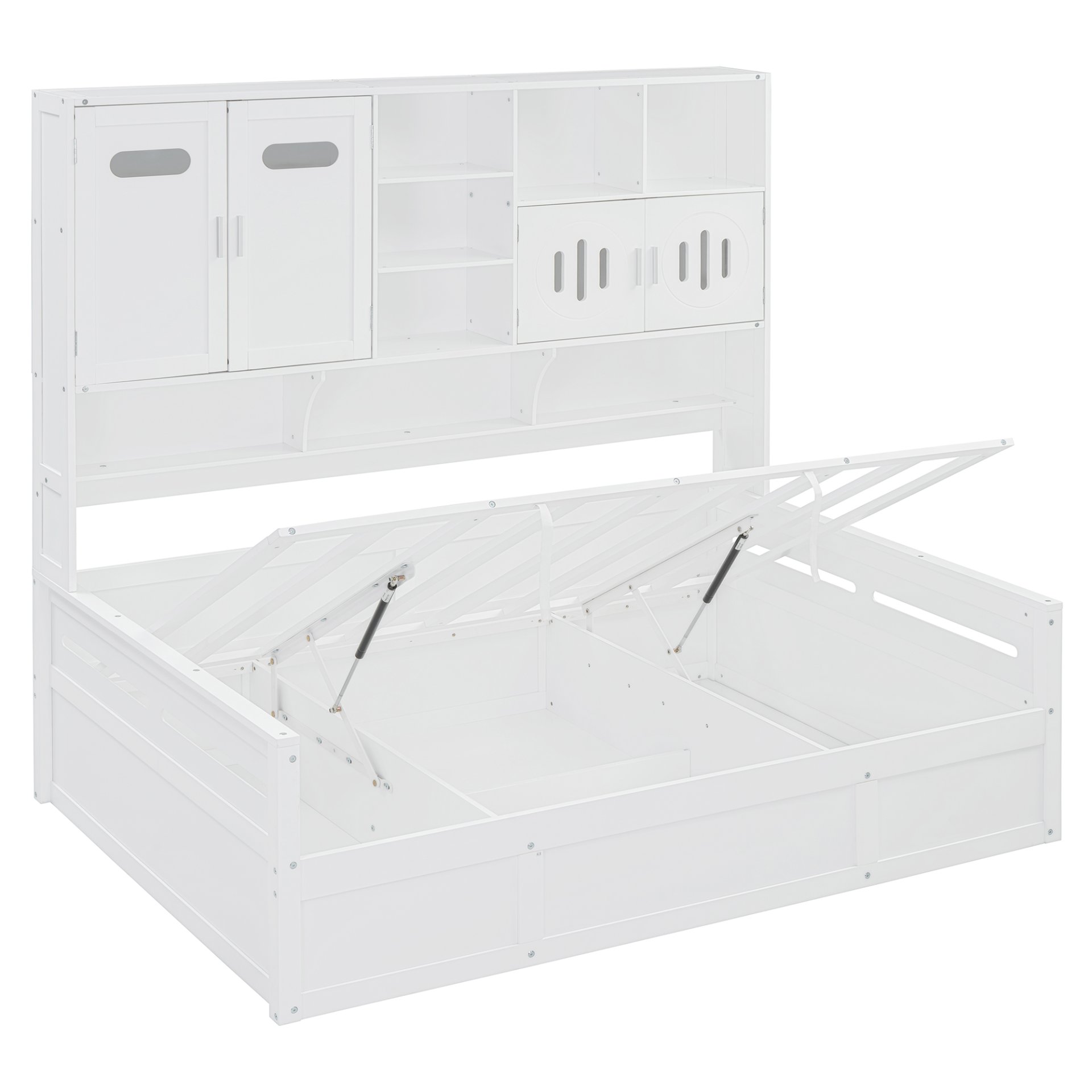 Full Size Wooden Daybed With Hydraulic Bed And All In One Cabinet And Shelf - White - Image 7