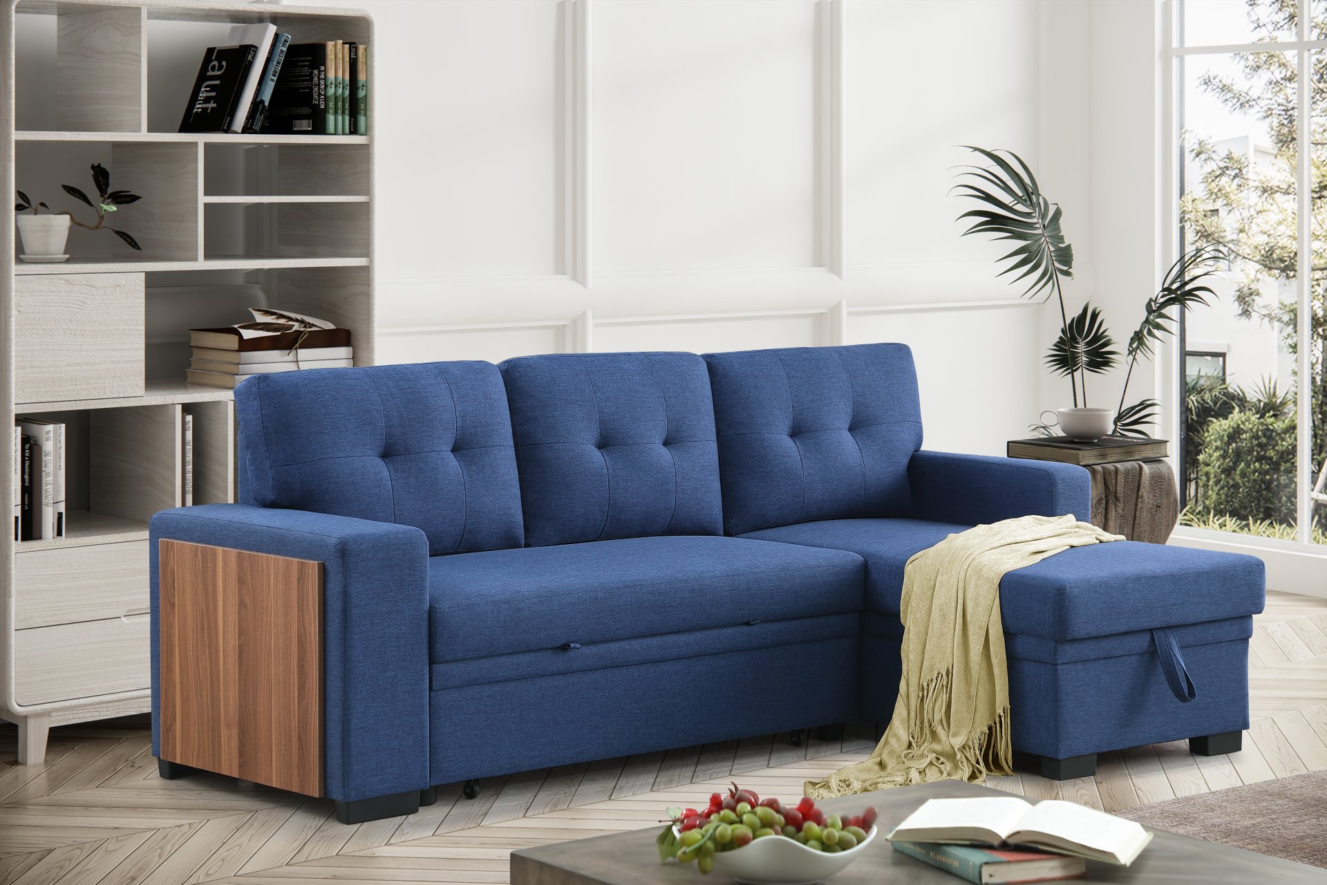 3 Piece Upholstered Sleeper Sofa - Blue - Image 16