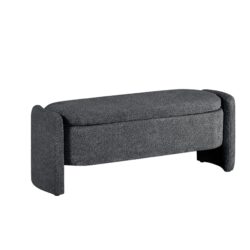 Ottoman Oval Storage Bench, 3D Lamb Fleece Bench With Large Storage Space For The Living Room, Entryway And Bedroom - Dark Gray