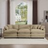 Oversized Modular Cushion Sofa Set & Portable Ottoman L Shaped Corner Low Back Deep Seating In Corduroy - Tan - Image 12