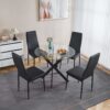 Dining Table With Cross Metal Leg And Tempered Glass, Modern Space Saving Kitchen Table For Living Room - Black - Image 2