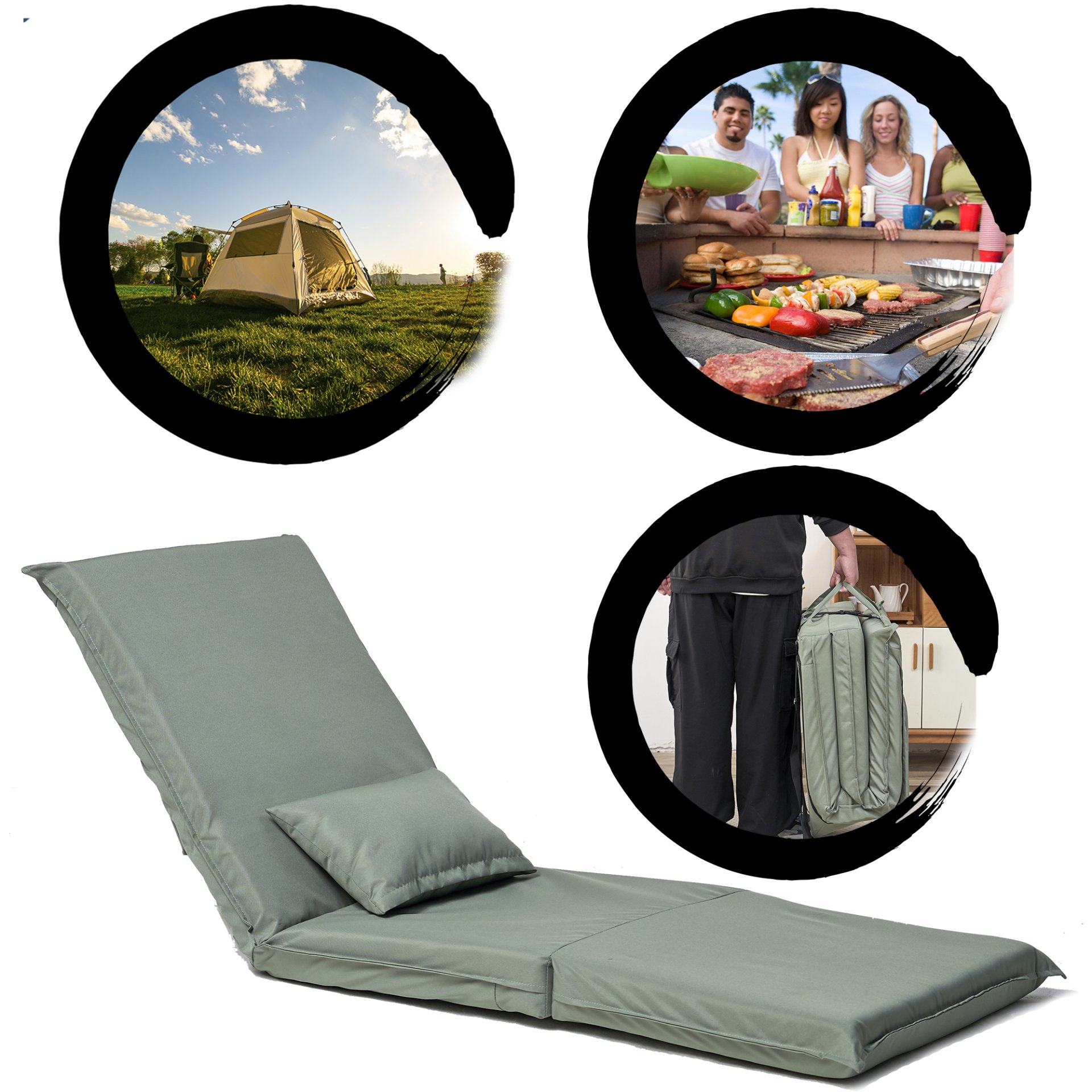 Foldable Portable Camping Chair With Carry Bag 14 Position Adjustable Recliner For Adults Cotton & Metal Frame For Outdoor Travel, Picnic, Or BBQ - Light Green - Image 4