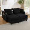 Convertible Chaise Lounge Loveseat Sofa Bed With USB Ports, Cup Holders, Phone Holder & Storage - Black - Image 3