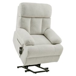 Oversized Power Lift Recliner Chair - Electric Fabric Reclining Sofa Chair With Remote Control, Side Pocket, And Spacious Seat For Home Theater - Light Gray