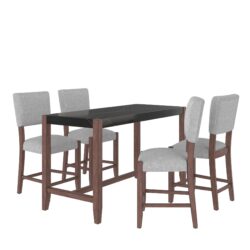5 Piece Counter Height Dining Set, Faux Marble Bar Table With 4 Upholstered Chairs, Mid Century Style For Kitchen - Black / Gray