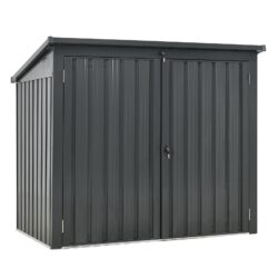 Garbage Bin Shed Stores 2 Trash Cans Metal Outdoor Bin Shed For Garbage Storage, Stainless Galvanized Steel, Bin Shed For Garden Yard Lawn - Black