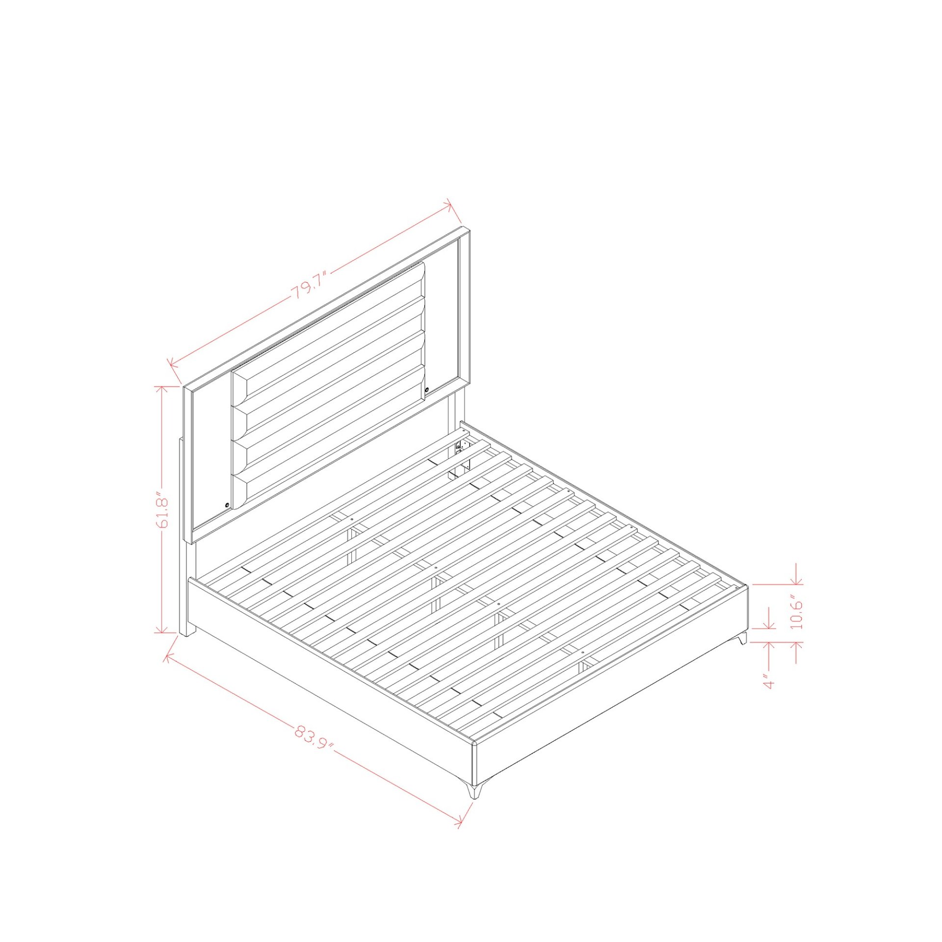 Star - King 5 Pieces Bedroom Set Design With LED - White - Image 3