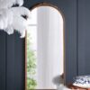 Hand Carved Rose Antique Mirror Frame, Large Arch Mirror Wall Decor For Living Room, Bathroom, Entryway - Brown - Image 3