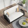 PE Wicker Porch Swing, 2 Seater Hanging Bench With Chains, Patio Furniture Swing For Backyard Garden Poolside - Black / Beige - Image 4