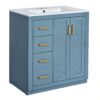 Bathroom Vanity With Ceramic Sink Combo, Frame Bathroom Storage Cabinet, Freestanding Vanity Set With 3 Drawers & Soft Closing Doors - Indigo - Image 13