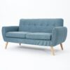Mid Century Modern Loveseat Sofa With Button Tufted Backrest - Blue - Image 7