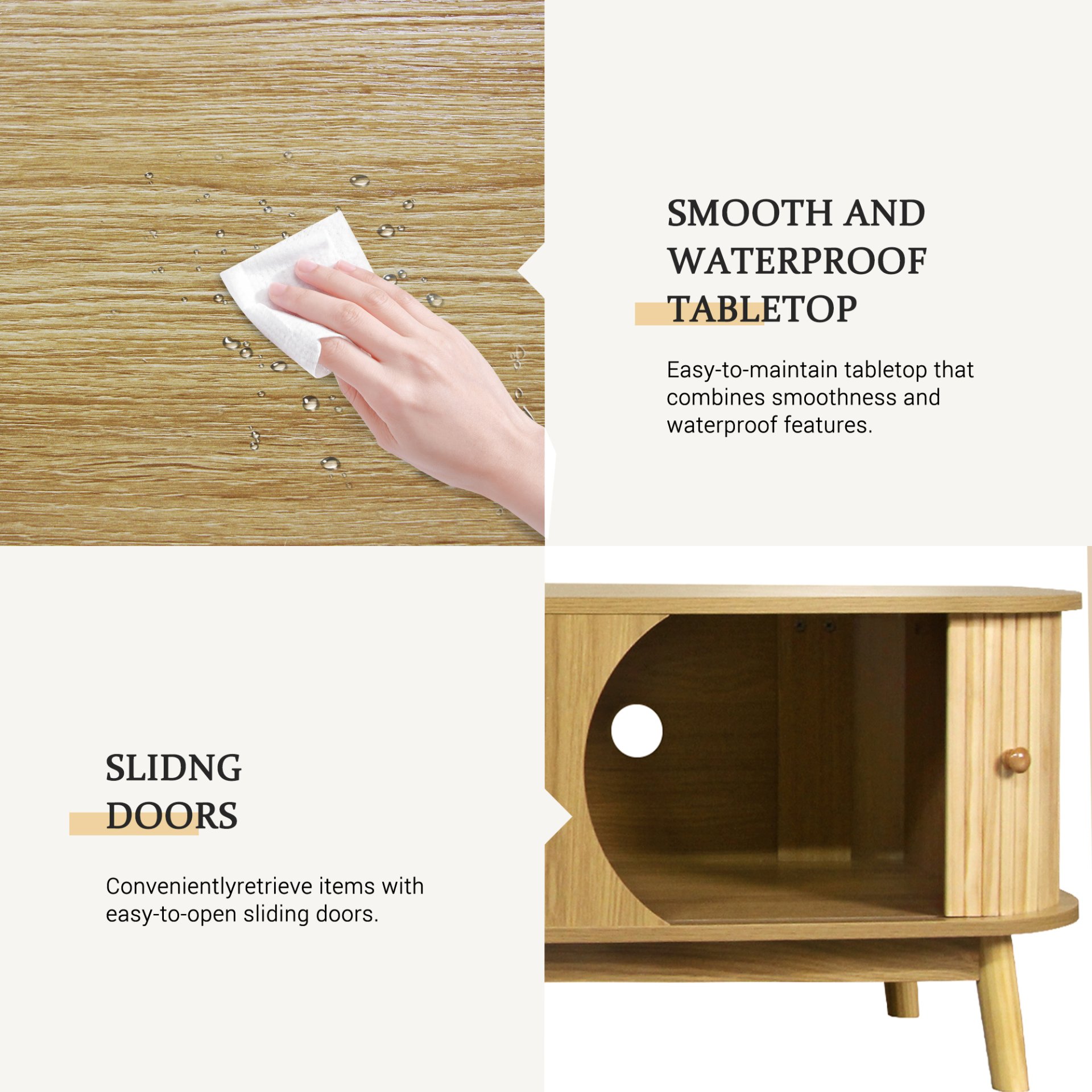 Rattan TV Stand For Tvs Up To 75'', Modern Farmhouse Media Console, Entertainment Center With Legs, TV Cabinet For Living Room, Home Theatre - Natural Wood - Image 8