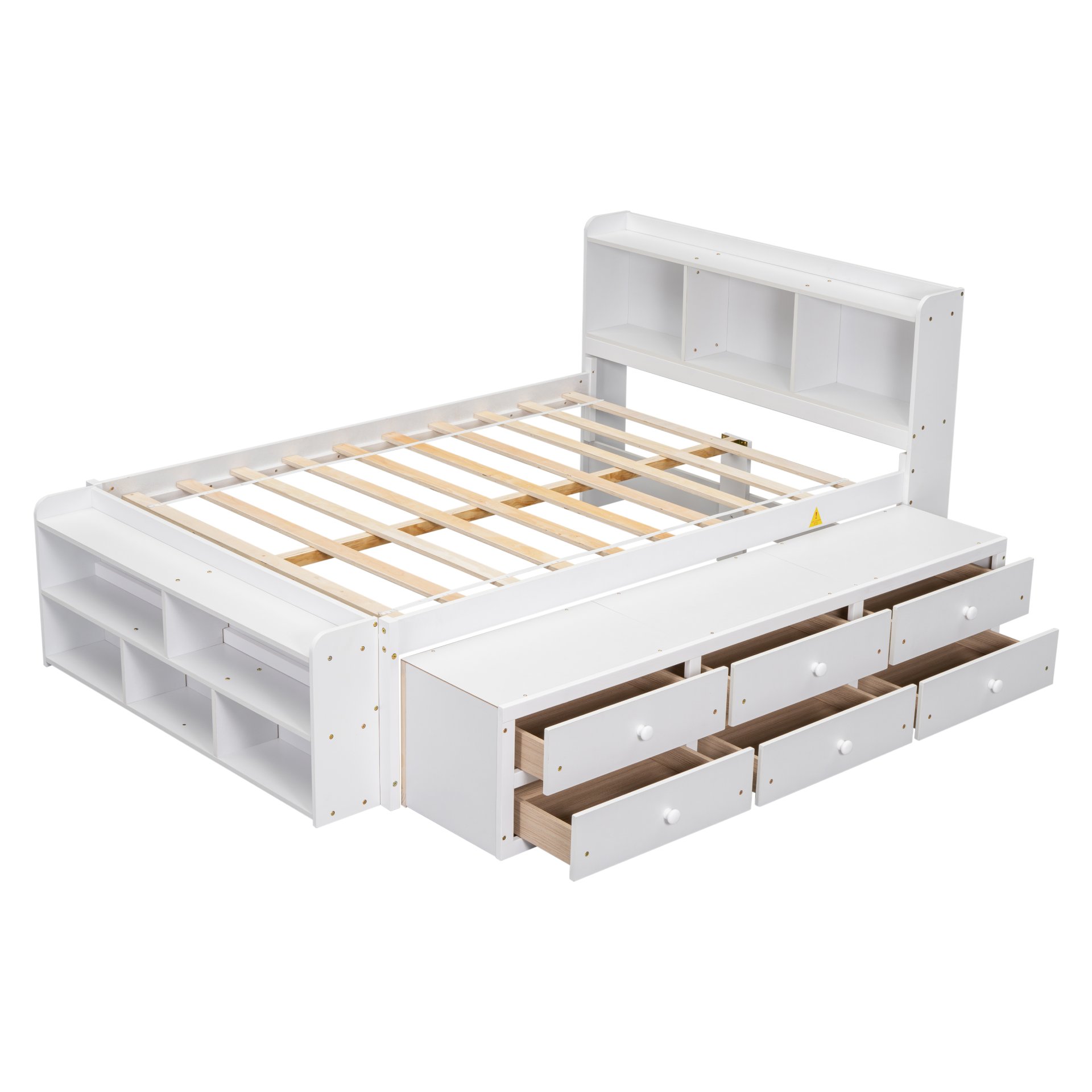 Full Bed With Bookcase Headboard, Under Bed Storage Drawers And Bed End Storage Case - White - Image 9