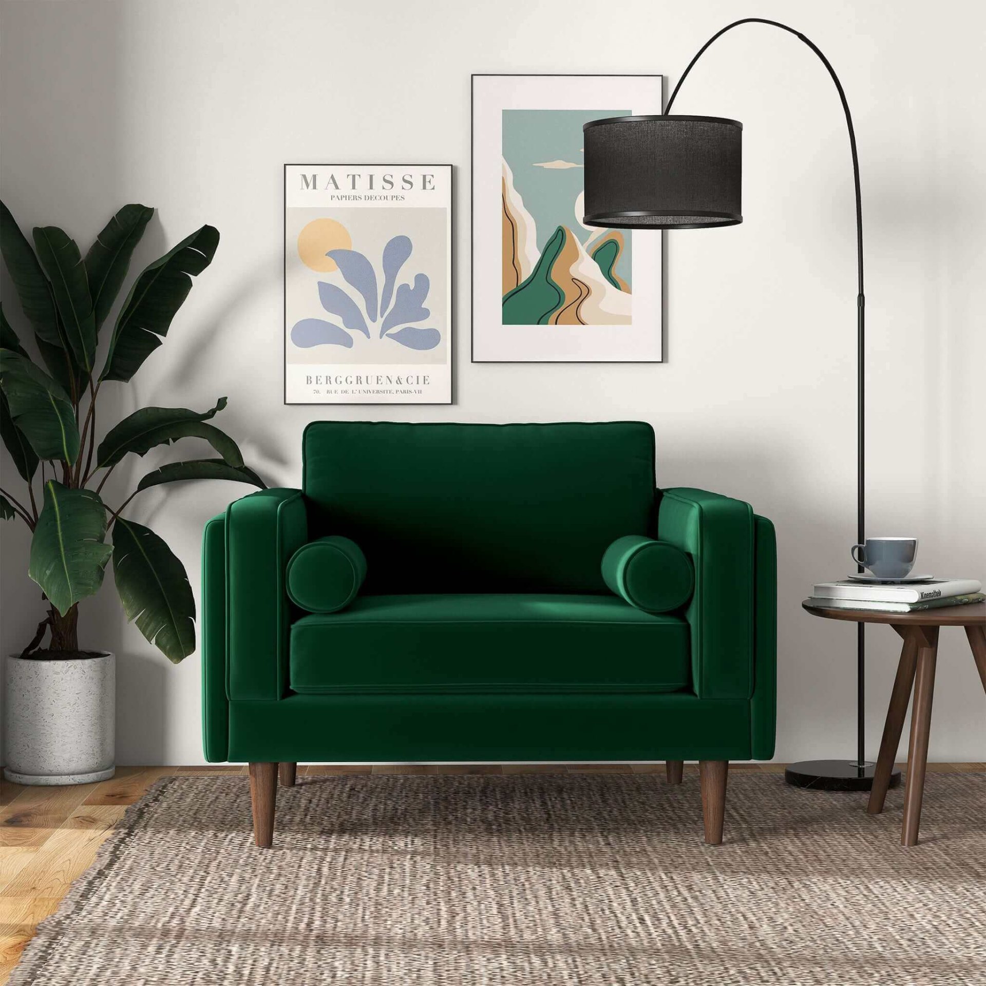 Amber - Velvet Lounge Chair - Brown / Dark Green - Image 2