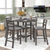 5 Piece Wooden Counter Height Dining Set With Padded Chairs, Storage Shelving - Gray - Image 5
