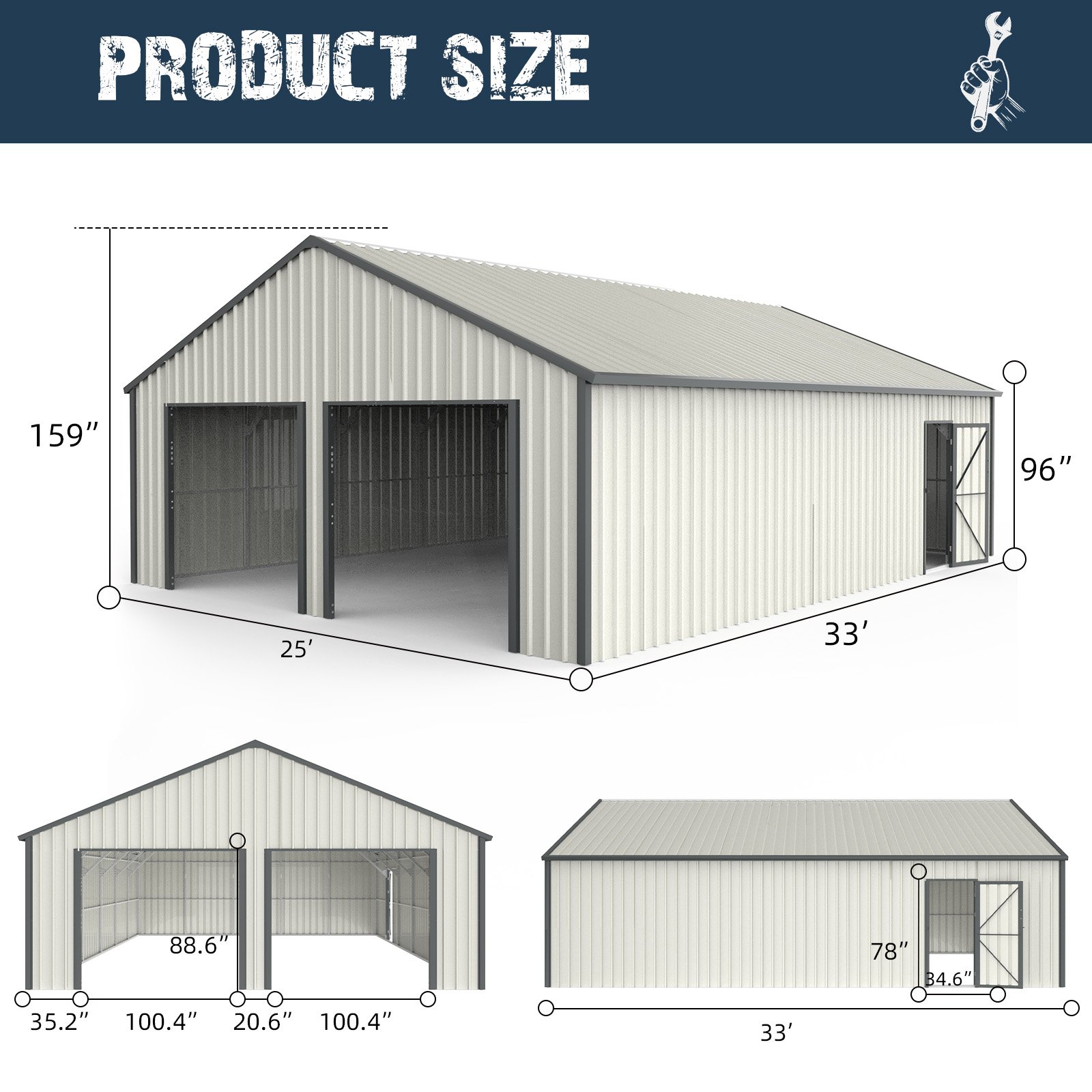 Double Garage Metal Shed With Side Entry Door - White - Image 6