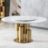 53" Round Marble Dining Table With Lazy Susan, Dining Room, Dinette (Table Only) - Gold / Gold / White - Image 2