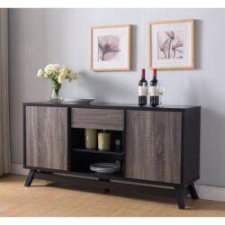 Sideboard TV Stand Buffet With 2 Doors 1 Drawer And 6 Shelves - Black / Gray