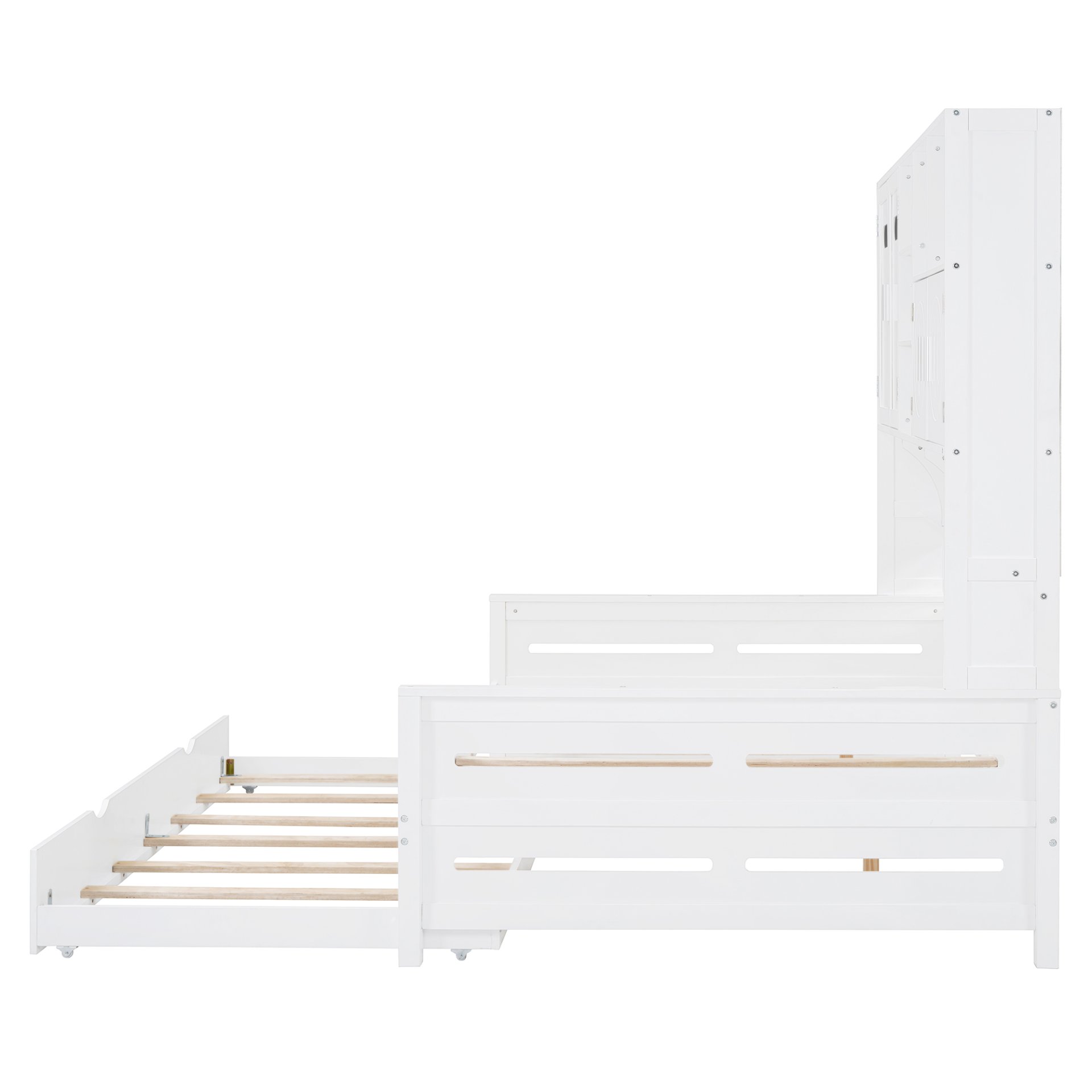 Full Size Wooden Daybed With Twin Size Trundle, And All In One Cabinet And Shelf - White - Image 14