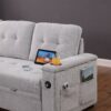 Ashlyn II - Woven Fabric Reversible Sleeper Sectional Sofa With Storage Chaise, Storage Arm, Cup Holder, Charging Ports, Side Pockets, and Pocket Coil Seating - Gray - Image 10
