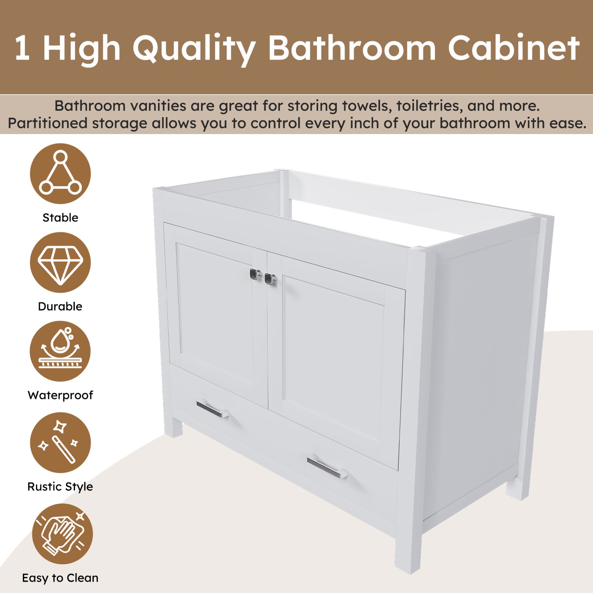 42" Bathroom Vanity Base With Doors And Drawer - White - Image 5