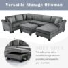 U Shaped Sectional Sofa Chenille Upholstered With Movable Storage Ottoman - Dark Gray - Image 5