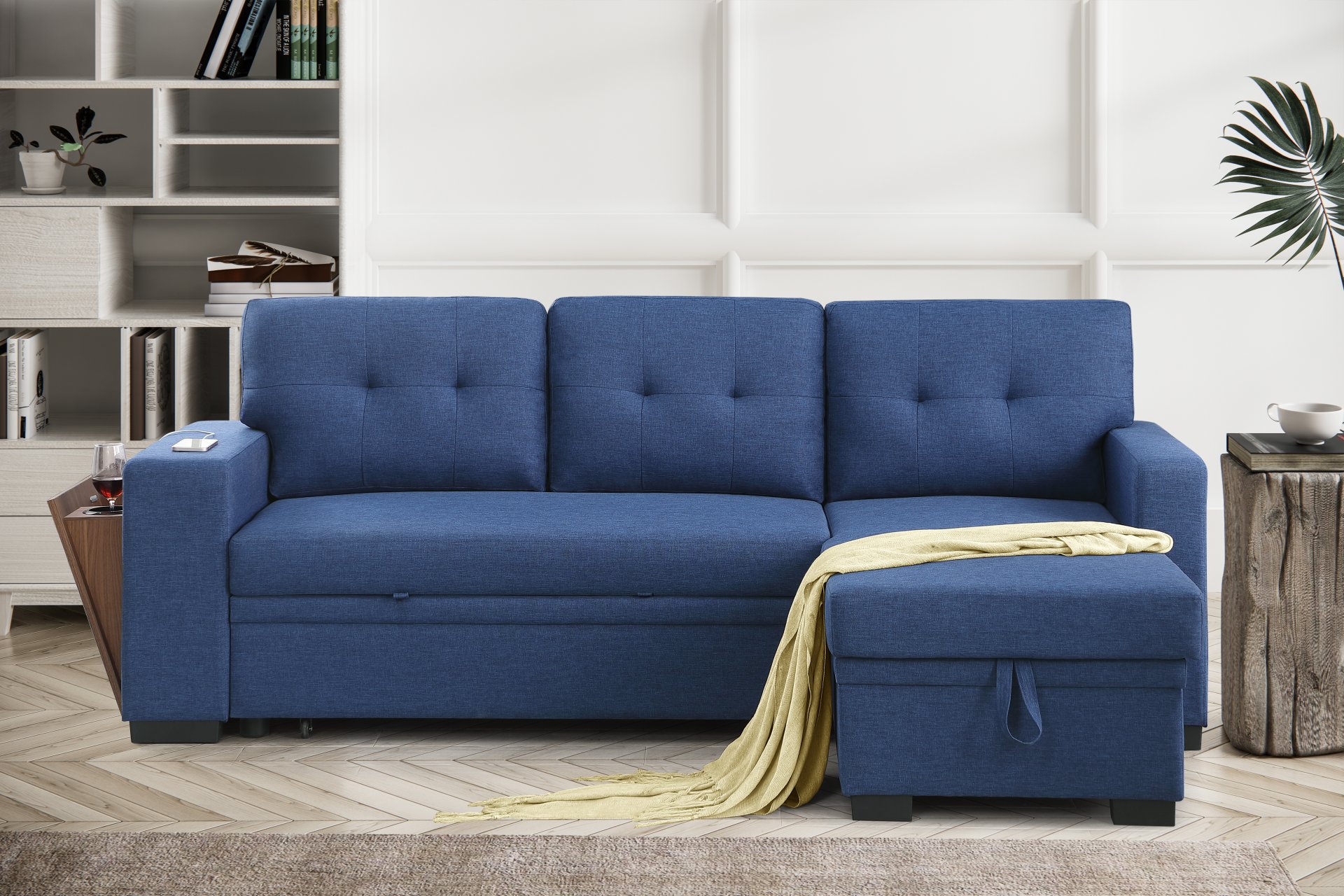 3 Piece Upholstered Sleeper Sofa - Blue - Image 11