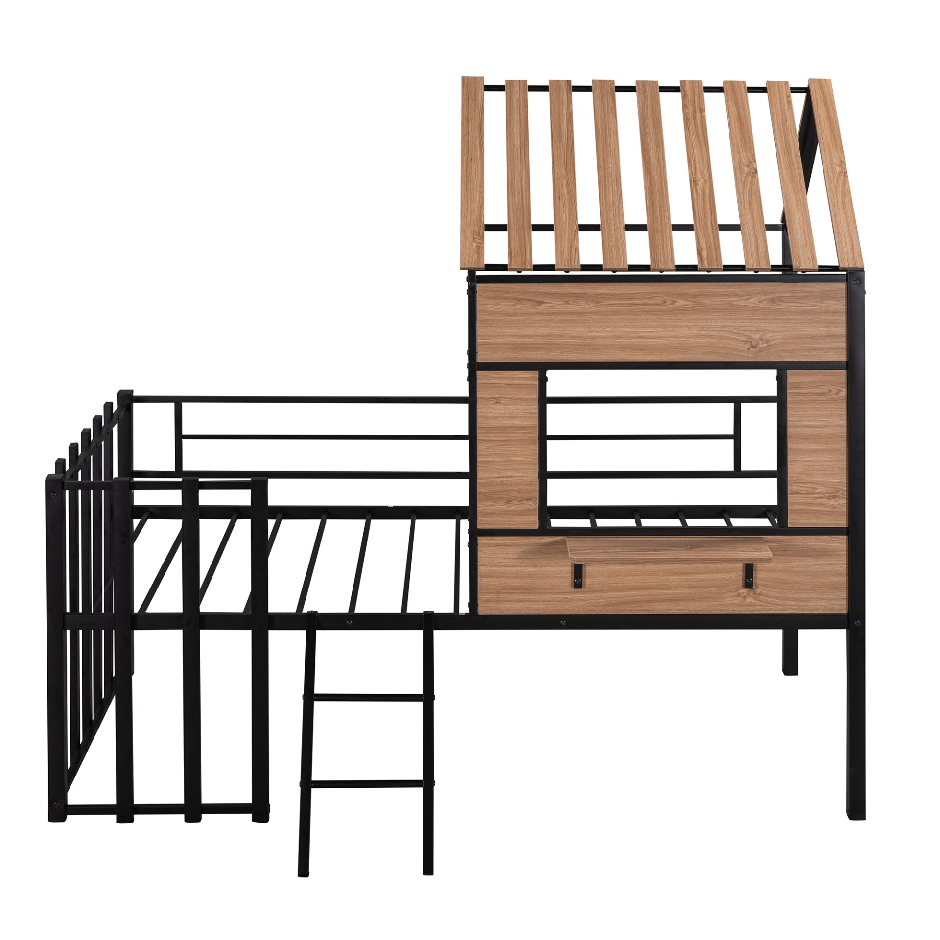Twin Size Loft Bed With Roof, Window, Guardrail, Ladder - Black - Image 4