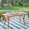 Outdoor Rectangular Table With Curved Legs And Perpendicular Wooden Slats Table Top - Teak - Image 4