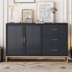 Queen Murphy Bed With Frosted Glass Doors Design, Fake Drawers, Metal Legs - Black